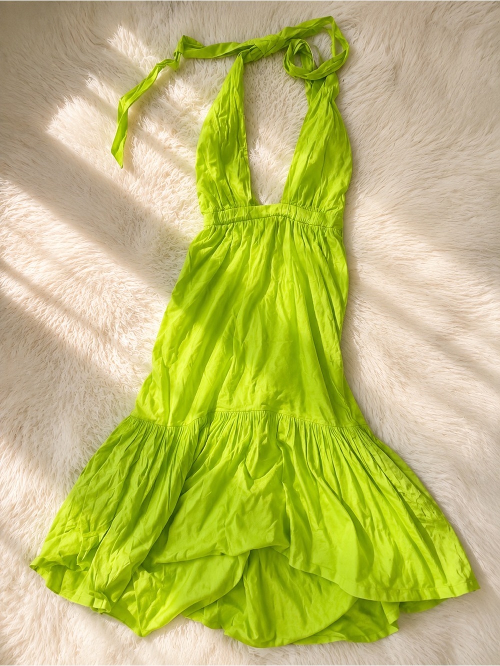 Strapless Halter Summer Dress in Lime Green